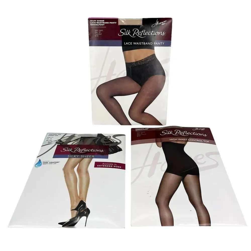 Lot of 3 Silk Reflections Size EF Sandalfoot Gray Control Top New